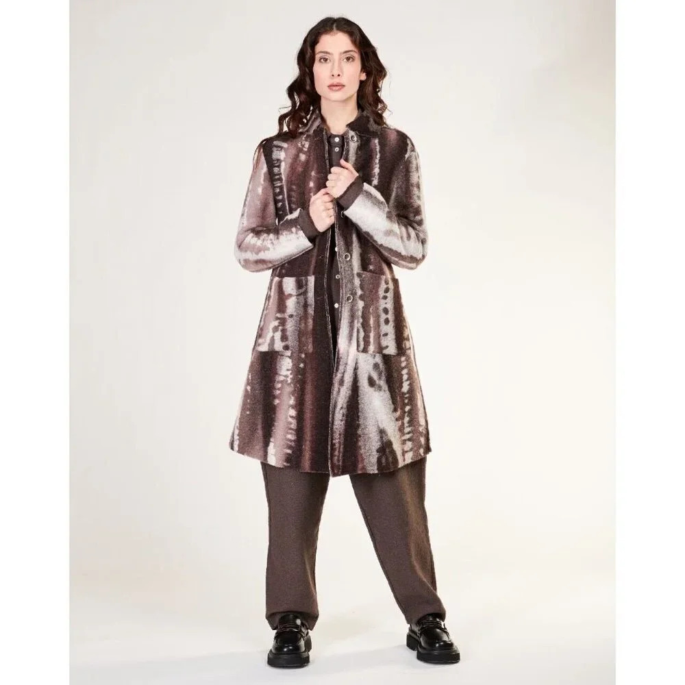 AMICI by Baci Women’s Jacket Wool Blend Drip Dye Brown Button Long Sleeve Coat S